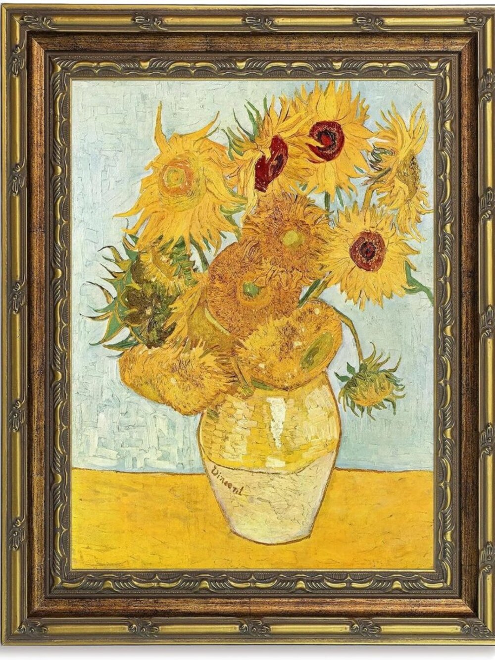Vintage Gold Framed Wall Art - Van Gogh Sunflowers Canvas Print, Antique Floral